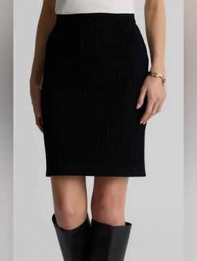 ST JOHN Black Skirt Santana Ribbed Vintage Women’s 12 USA Stretch Elastic Waist